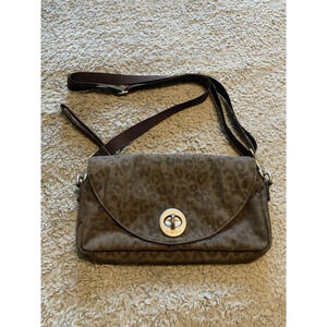 Baggallini Brown Leopard Print Nylon Small Crossbody Purse Bag Great for Travel